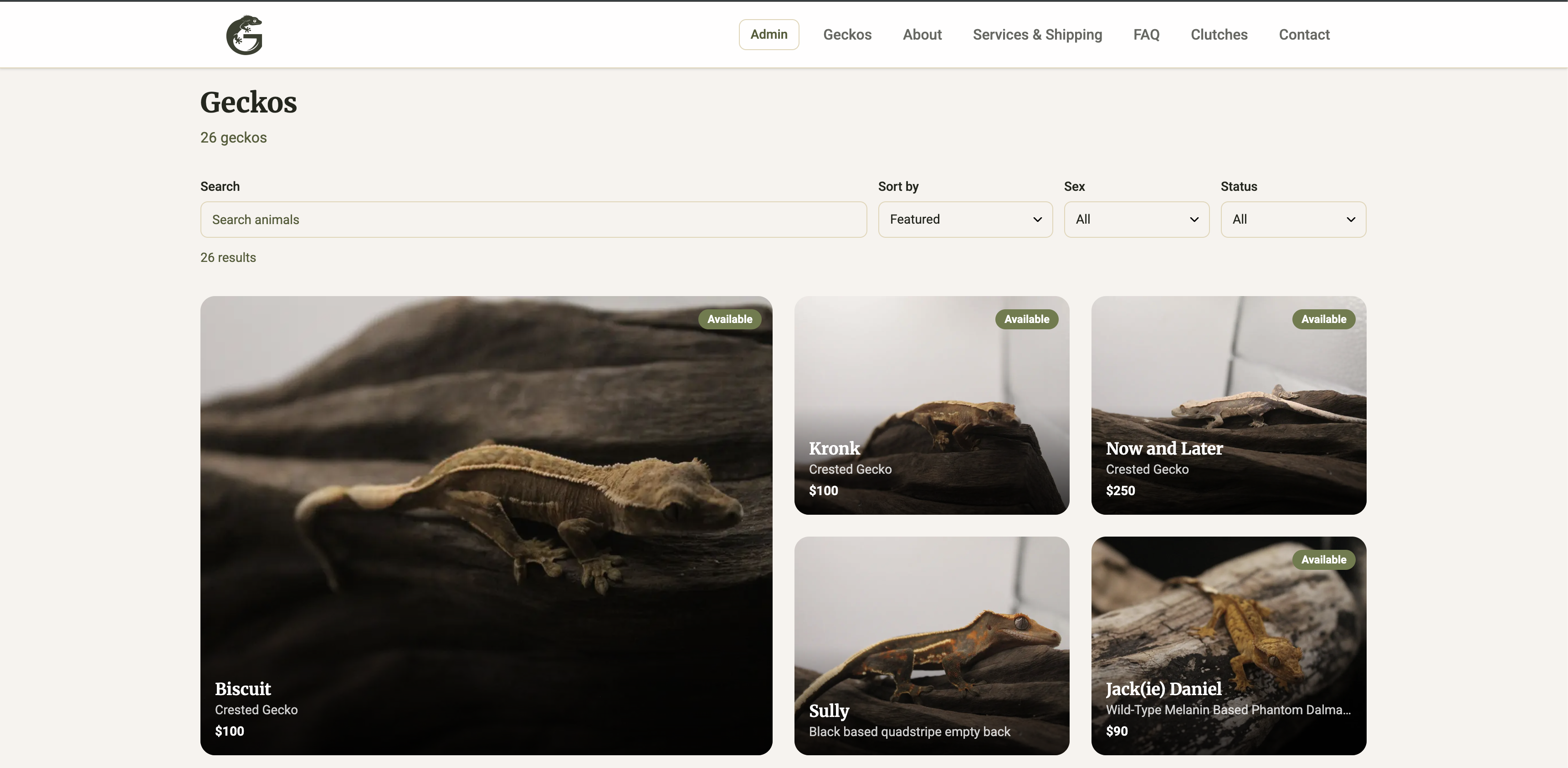 The Geckistry collection listing on Breed Ledger